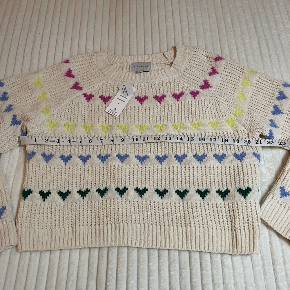 NWT | Pink Rose |  Women's Sweater with Colorful Heart Design - Picture 5 of 9